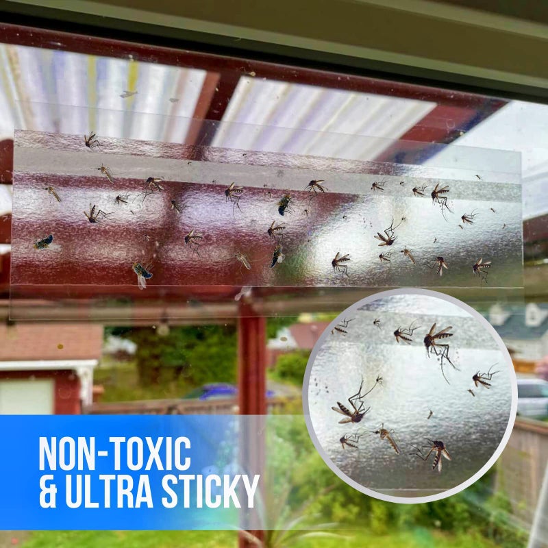 Garsum Window Fly Traps Indoor, Fly Paper Bug Sticky Strips, House Fly Killer Window Decal Non-Toxic,4 Pcs - Image 2